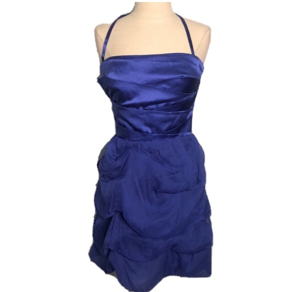 Bebe Blue Summer Halter Cary Mini Silk Ruffled Cocktail Dress Small - Picture 5 of 17